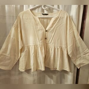 SHEIN Cream 100% Cotton Peplum Top